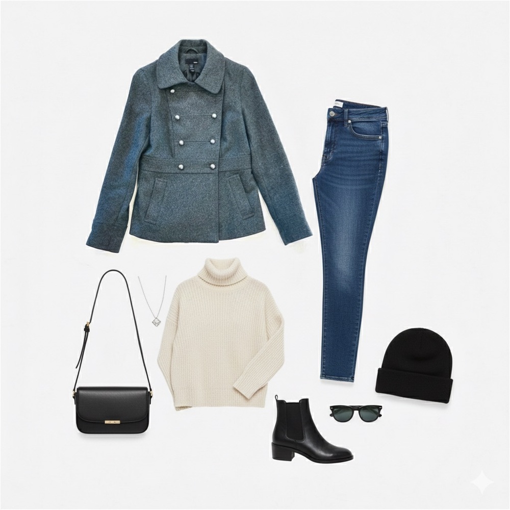 H&M Wool Blend Double-Breasted Peacoat in Heather Gray - Picture 9 of 9